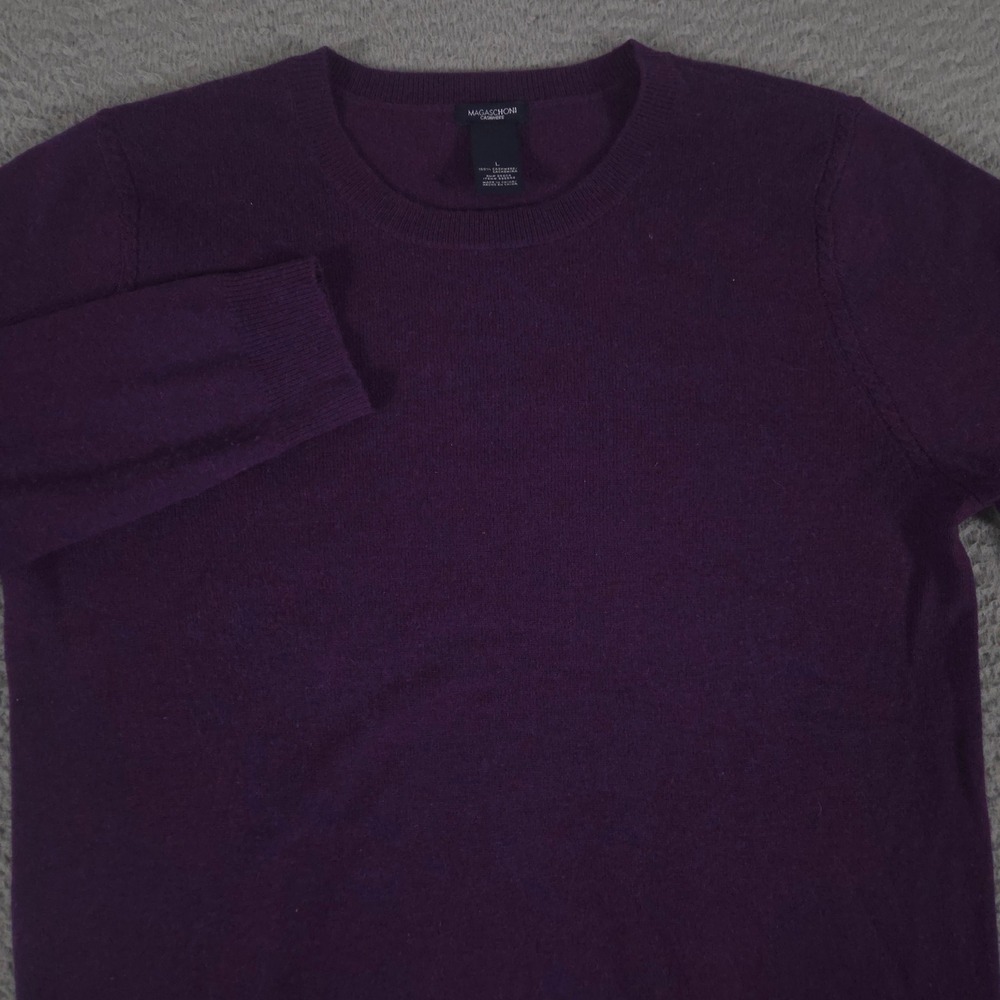 Magaschoni Sweater Womens L Purple 100% Cashmere Crew Neck Long‎ Sleeve Pullover